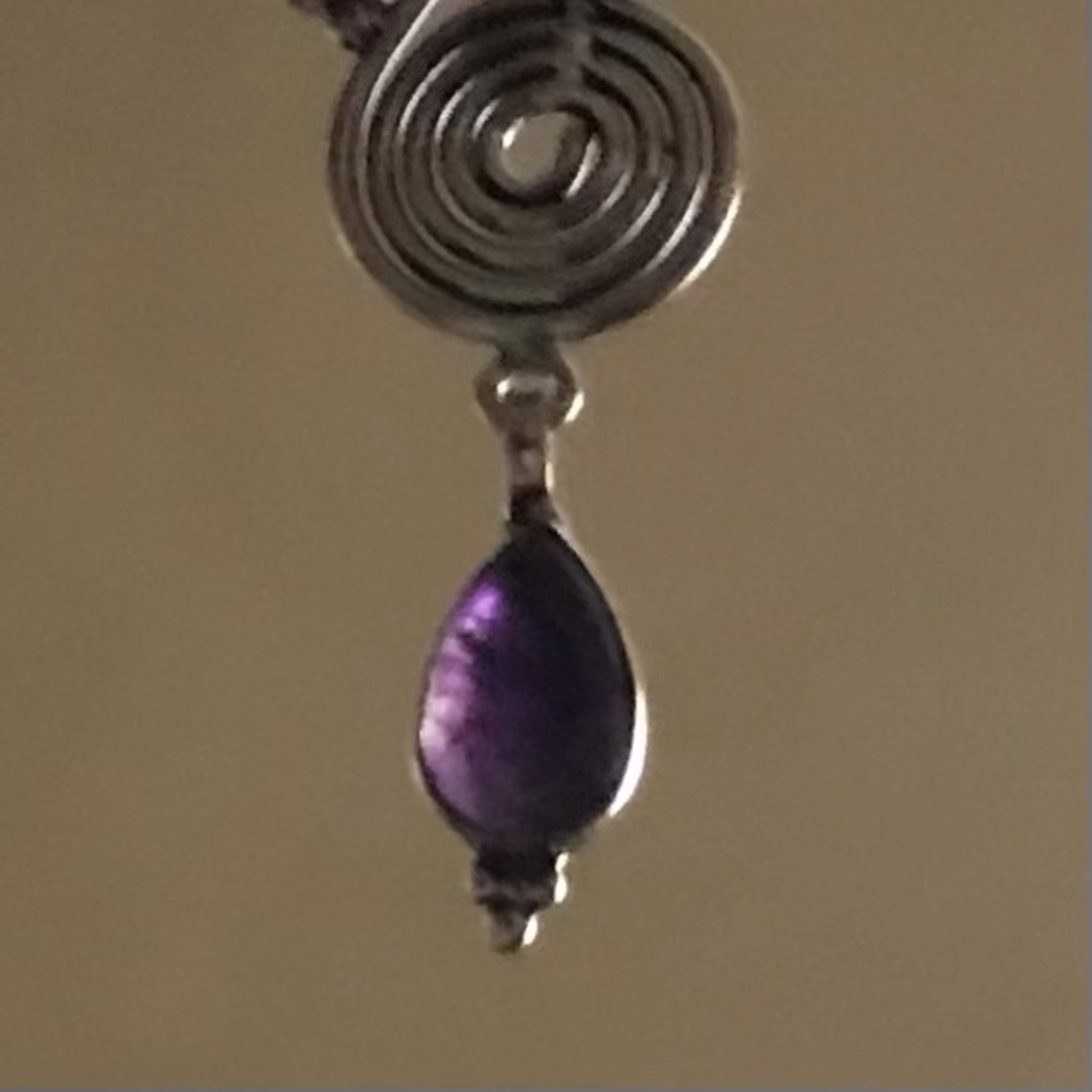 Sterling Silver and Amethyst Dangling Earrings - Picture 3 of 5